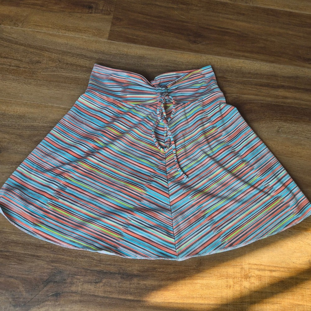 Multi Color Striped Strapless Tube Top Ruched Drawstring Flare Hem Festival Boho